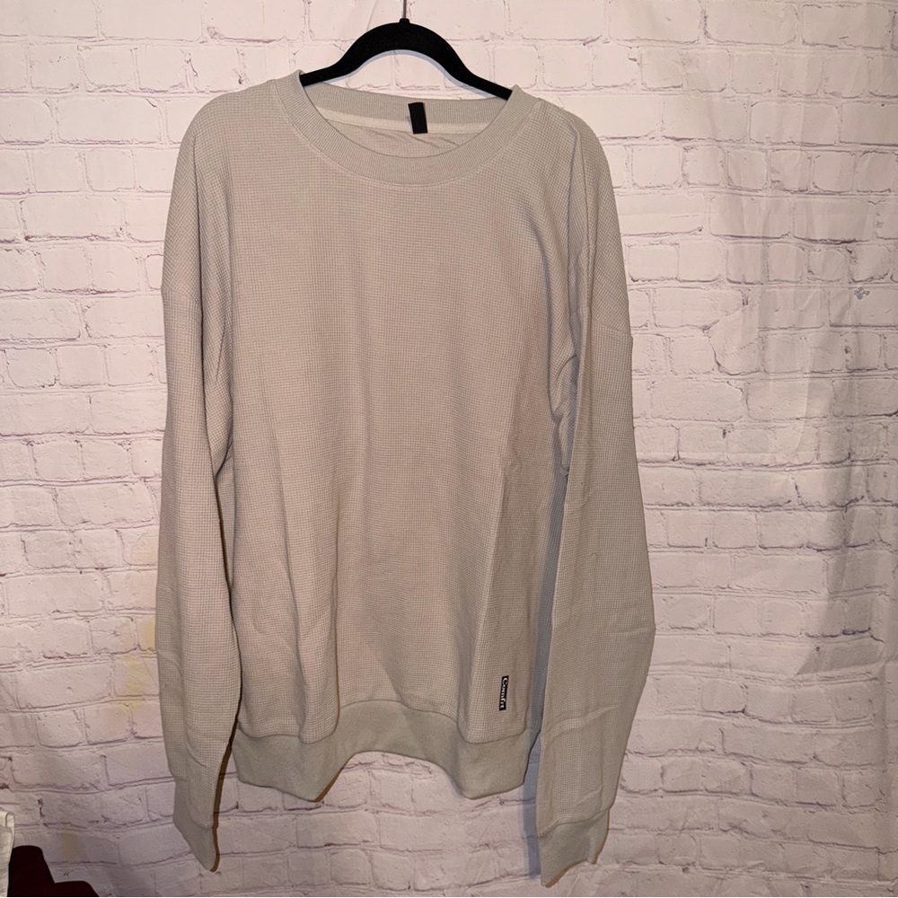 NWT Comfrt Beige Waffle Knit Crewneck Slouchy Long Sleeve Ribbed Cuff Top XL
